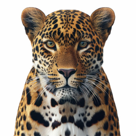 Leopard portrait. Isolated on white background with clipping path.の写真素材