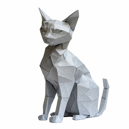 Origami cat isolated on white background. 3D illustration. Polygonal origami.の写真素材