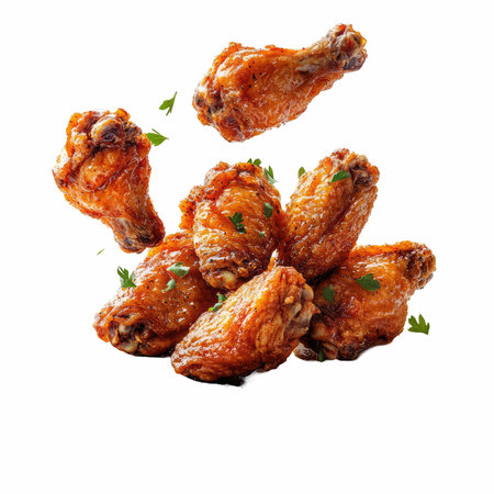 Fried chicken wings isolated on white background, clipping path included.の写真素材