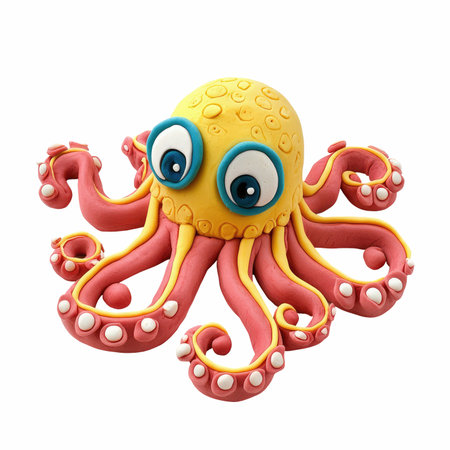 Funny cartoon octopus isolated on white background. 3d illustrationの写真素材