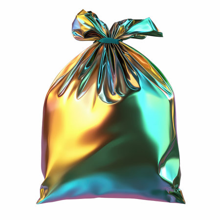 This vibrant iridescent bag features a captivating colorful gradient, showcasing a modern and sleek design perfect for various creative projects or commercial use.の写真素材