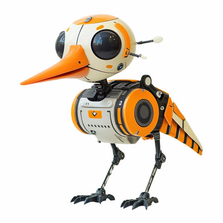 3D rendering of a cartoon robot isolated on white background with clipping pathの写真素材