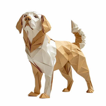 Polygonal dog isolated on white background. Animal origami.の写真素材