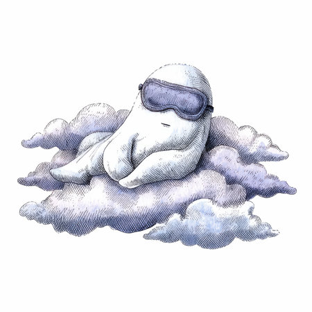 A whimsical illustration of a cute ghost lounging on fluffy clouds while wearing stylish sunglasses. Perfect for dreamy and playful designs.の写真素材