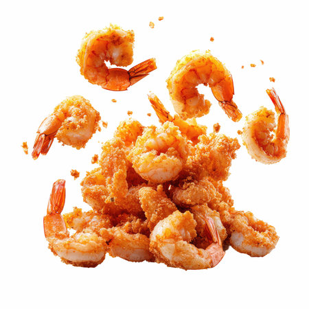 Fried shrimp isolated on white background. Clipping path included.の写真素材