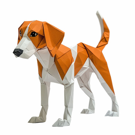 Paper origami dog isolated on white background. 3d illustration.の写真素材