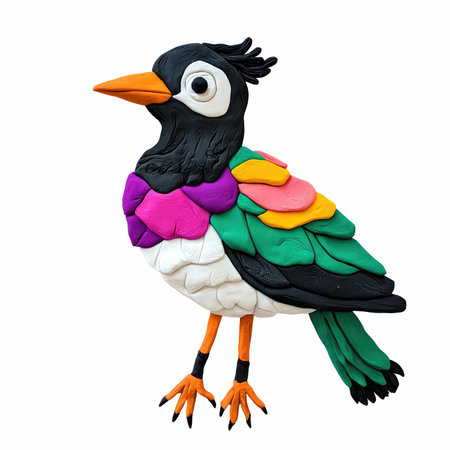 3D rendering of a cute black and colorful parrot isolated on white backgroundの写真素材