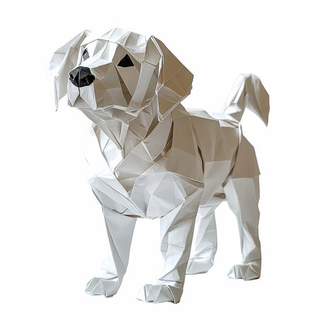3d render of origami dog isolated on white background with clipping pathの写真素材