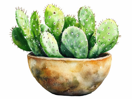 Watercolor cactus in pot isolated on white background. Hand drawn illustrationの写真素材