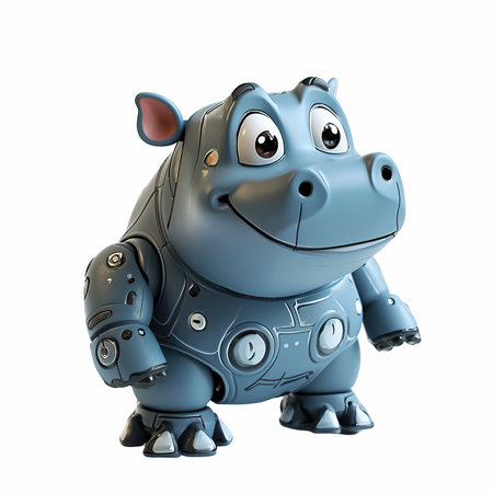 3D Render of a cute cartoon hippo isolated on white backgroundの写真素材