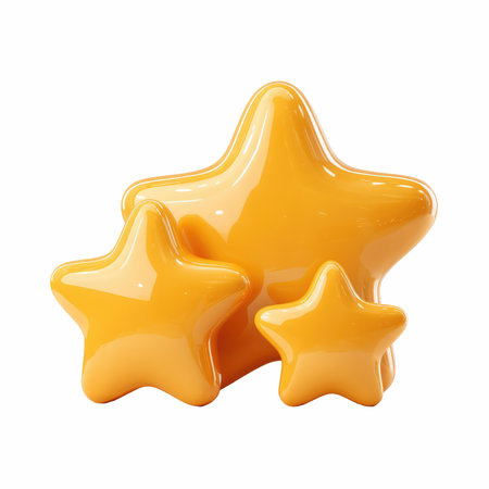 This image features three glossy yellow stars in varying sizes, ideal for decorative purposes and...