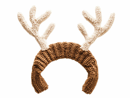 Knitted headband with deer antlers isolated on white background.の写真素材