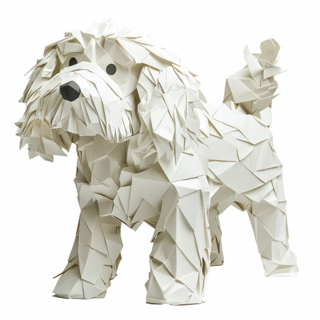 Paper dog isolated on white background. 3d rendering. Computer digital drawing.の写真素材