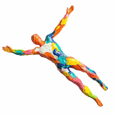 3d rendering of a colorful man jumping isolated on white background.の写真素材