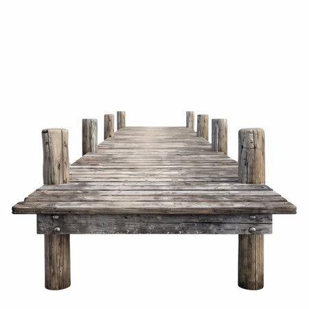 Wooden pier isolated on white background. Clipping path included.