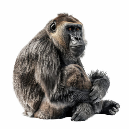 Gorilla sitting, isolated on white background. 3D illustration