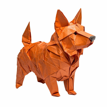 Paper origami dog isolated on white background. 3d rendering.の写真素材