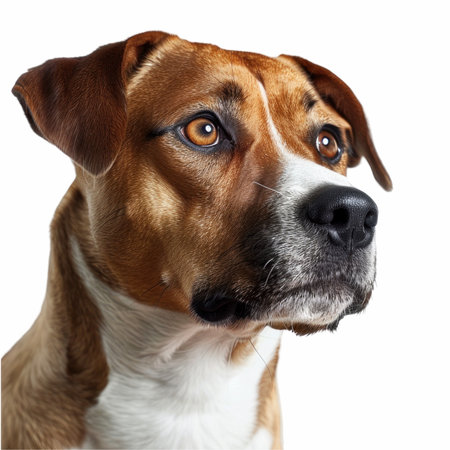 Close-up of a dog looking at the camera, isolated on whiteの写真素材