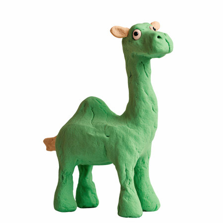 Green plasticine camel isolated on white background. 3d rendering.の写真素材