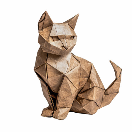 Paper origami cat isolated on white background. Clipping path included.の写真素材