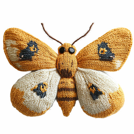 Knitted butterfly isolated on white background. Clipping path included.の写真素材