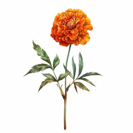 Watercolor marigold flower isolated on white background. Hand drawn illustration.の写真素材