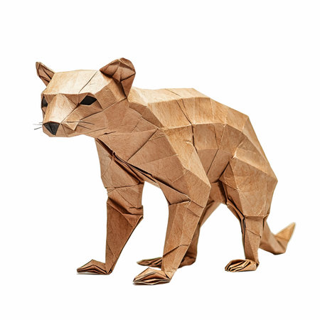 Paper origami lion isolated on white background.の写真素材