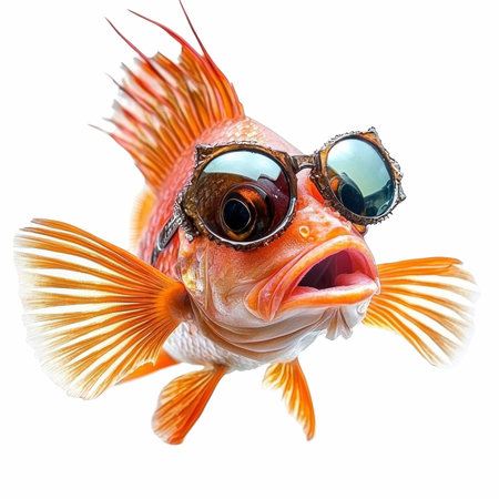 Fish in sunglasses. Isolation on white. Clipping path included.