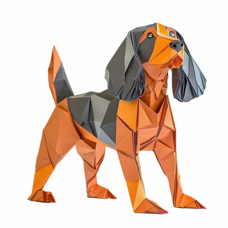 Origami dog isolated on white background with clipping path. Dog origami.の写真素材