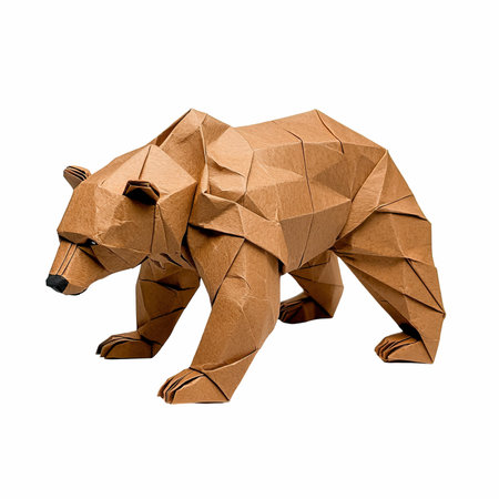 Brown origami bear isolated on white background. 3d rendering.の写真素材