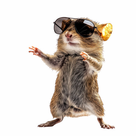 Funny hamster with sunglasses. Isolated on white background.の写真素材