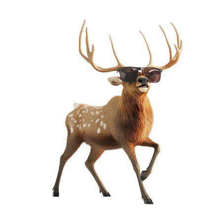 Deer with sunglasses isolated on white background. 3D illustration.の写真素材