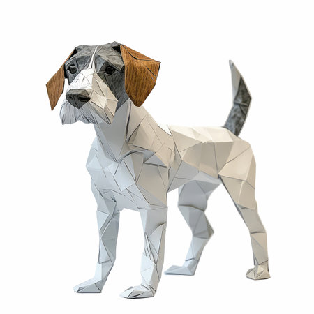 Low poly dog isolated on white background. 3D illustration. Polygonal style.の写真素材