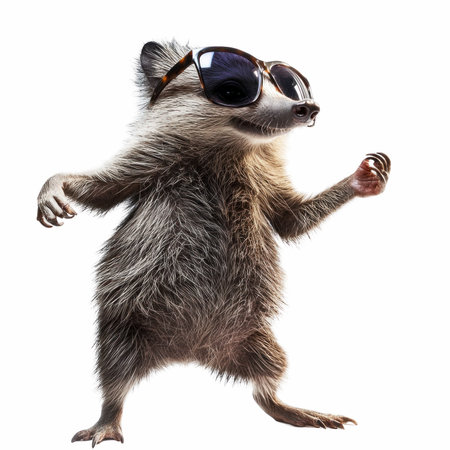 Raccoon in sunglasses. Isolated on a white background.の写真素材