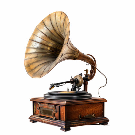Vintage gramophone isolated on white background. 3d illustration.の写真素材