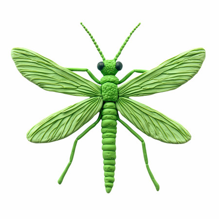 Green dragonfly isolated on a white background. 3d render.