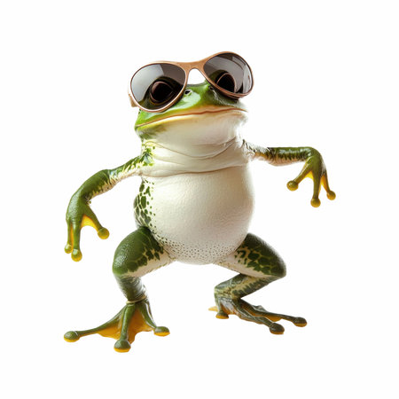 Frog with sunglasses isolated on white background. 3d illustration.