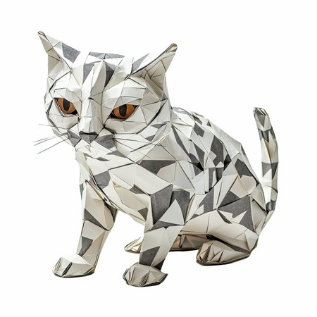 Polygonal cat isolated on white background. 3D illustration.の写真素材