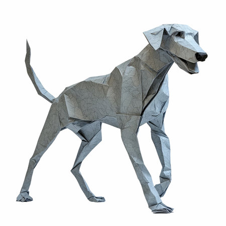 3D rendering of a grey dog origami isolated on white backgroundの写真素材