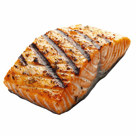 Grilled salmon fillet isolated on white background. Clipping pathの写真素材