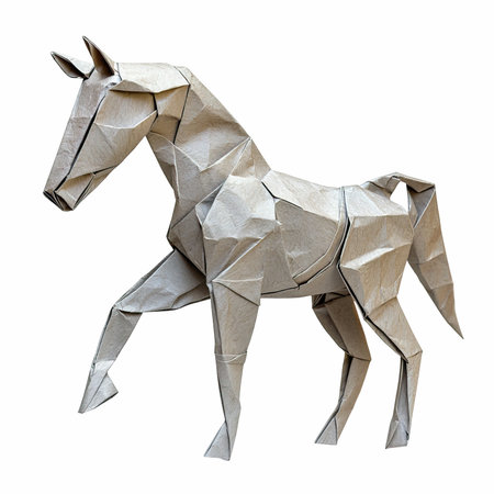 Paper origami horse isolated on white background. 3d rendering.の写真素材