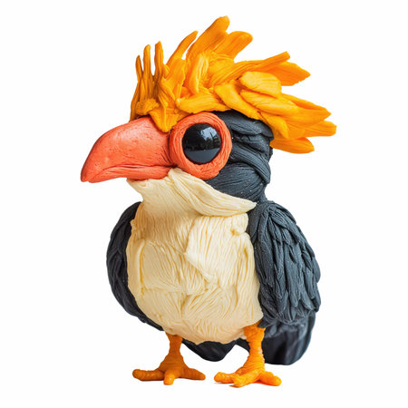 Funny plasticine chicken isolated on white background with clipping path.