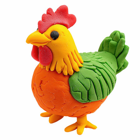 Colorful clay chicken toy isolated on white background with clipping path.の写真素材