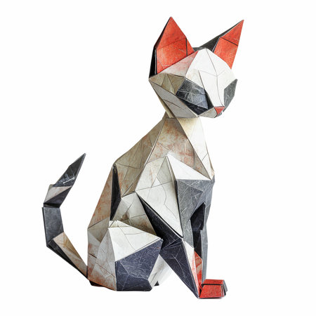 Origami cat isolated on a white background. 3d render.の写真素材