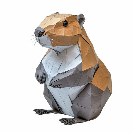 3D rendering of a beaver origami isolated on white backgroundの写真素材