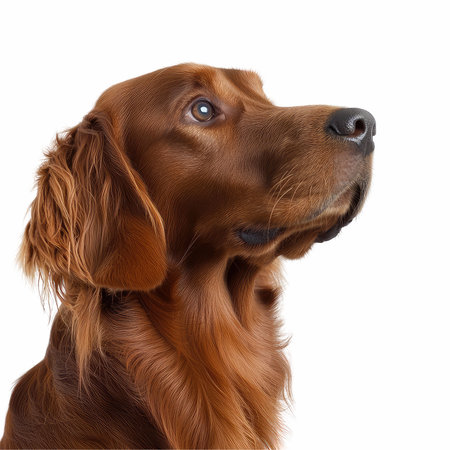 Irish Setter dog isolated on a white background. Close-up.の写真素材