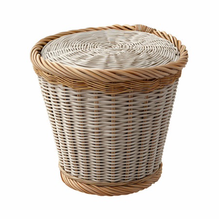 Wicker basket isolated on white background.の写真素材