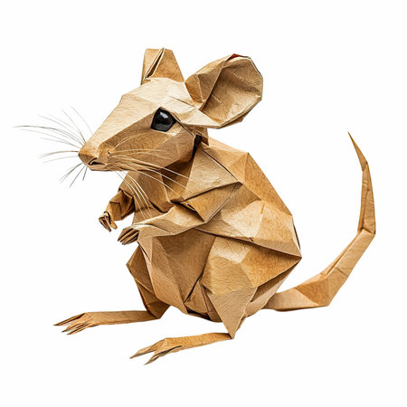 Paper origami mouse isolated on white background. 3d rendering.の写真素材