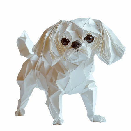 Crumpled paper dog isolated on white background.の写真素材