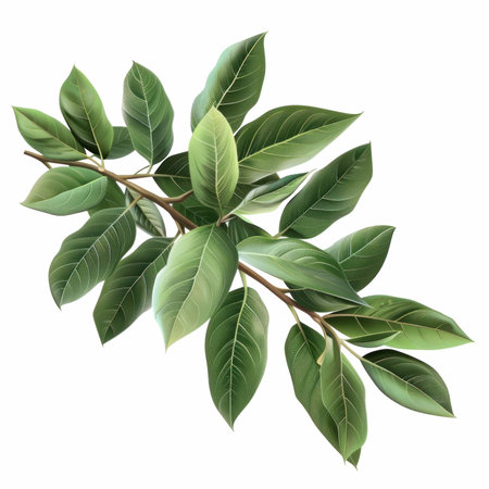 Branch with green leaves isolated on white background. 3d illustrationの写真素材